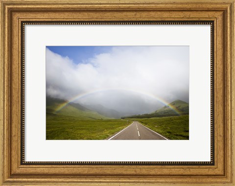 Framed Scotland, Highland Region, Empty Road and Rainbow Print