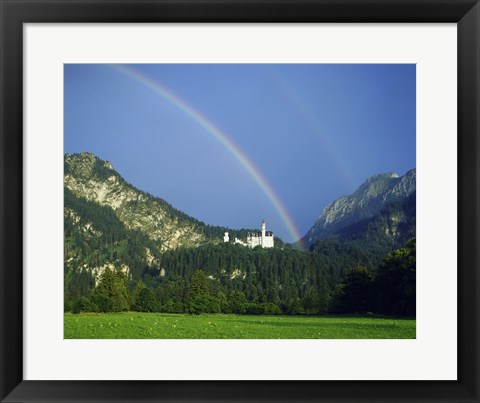 Framed Rainbow over a castle, Neuschwanstein Castle, Bavaria, Germany Print