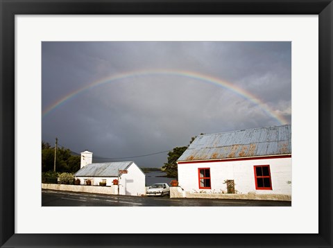 Framed Rainbow over a cottage, Cloonee Lakes, County Kerry, Munster Province, Ireland Print
