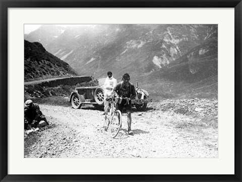 Framed Belgian Maurice Geldhof is climbing part of the Aubisque on foot. Tour de France 1928 Print