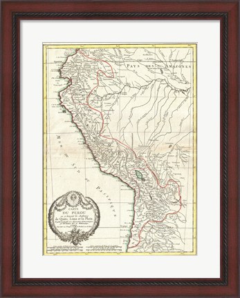Framed 1775 Bonne Map of Peru, Ecuador, Bolivia, and the Western Amazon Print