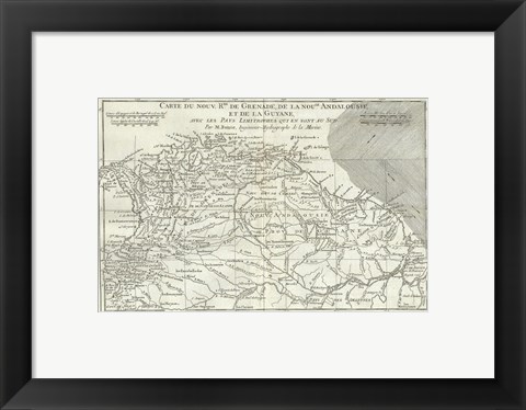 Framed 1780 Bonne Map of Northern South America, Columbia, Venezuela, Brazil Print