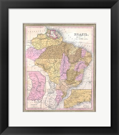 Framed 1850 Mitchell Map of Brazil, -1849 Print