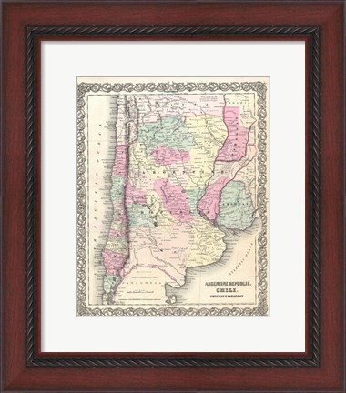 Framed 1855 Colton Map of Argentina, Chile, Paraguay and Uruguay Print