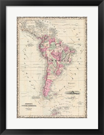 Framed 1862 Johnson Map of South America Print