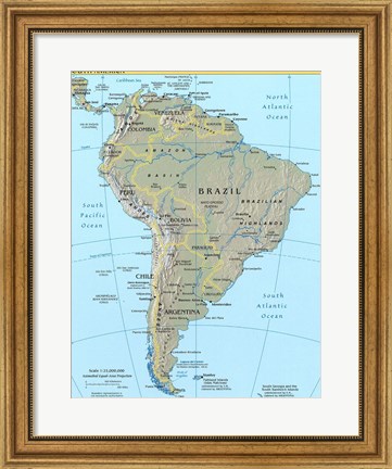 Framed Map of South America Print