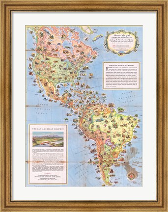 Framed 1930 Pictorial Map of North America and South America Print