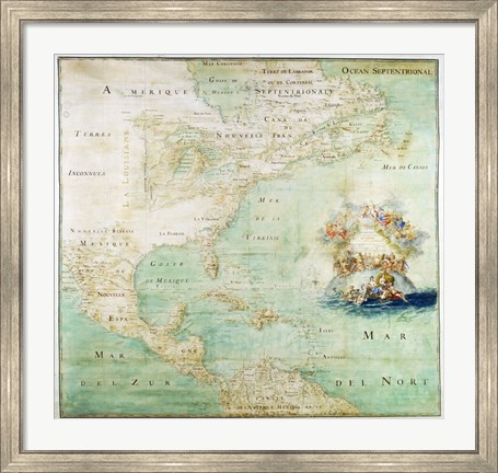 Framed Claude Bernou Carte de lAmerique septentrionale Print