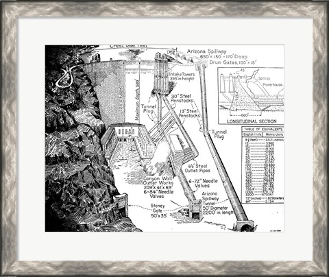 Framed Hoover Dam Diagram Print