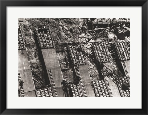 Framed Between Arizona and Nevada. Placing concrete in the sidewall of the Nevada spillway Print