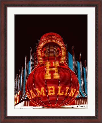 Framed Neon gambling sign on Freemont Street in historic Las Vegas Print