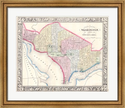 Framed 1864 Mitchell Map of Washington D.C. Print
