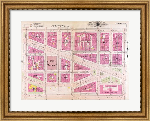 Framed 1909 map of Downtown Washington, D.C. Print