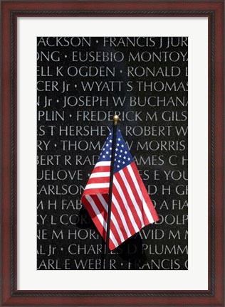 Framed American flag at Vietnam Veterans Memorial Print