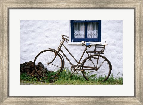 Framed Bicycles leaning against a wall, Bog Village Museum, Glenbeigh, County Kerry, Ireland Print