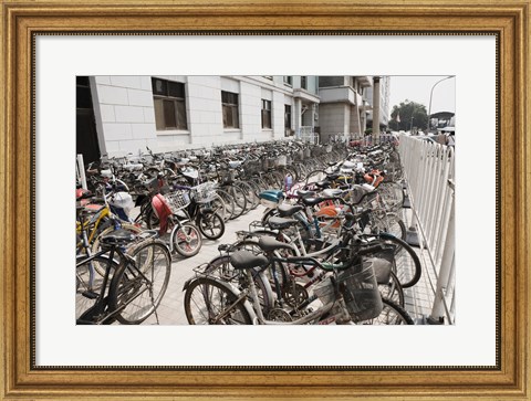Framed Bicycles parked outside a building, Beijing, China Print