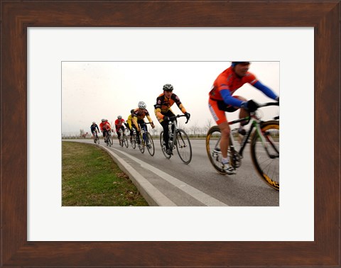 Framed Military Cyclists in pace line Print