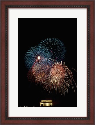 Framed Fireworks display at night with a memorial in the background, Lincoln Memorial, Washington DC, USA Print