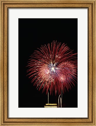 Framed Fireworks display at night with a memorial in the background, Lincoln Memorial, Washington DC, USA Print