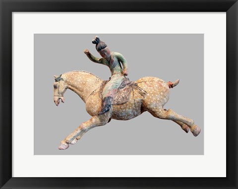 Framed ceramic female polo player, from northern China, Tang Dynasty Print