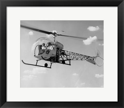 Framed Low angle view of two people sitting in a helicopter, Bell 47G-2 Print