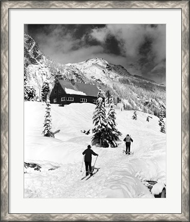 Framed Rear view of two people skiing, Washington, USA Print