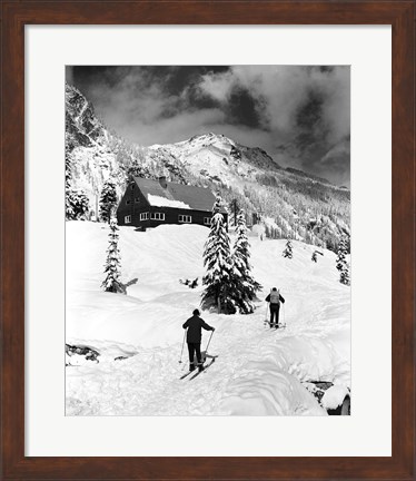 Framed Rear view of two people skiing, Washington, USA Print