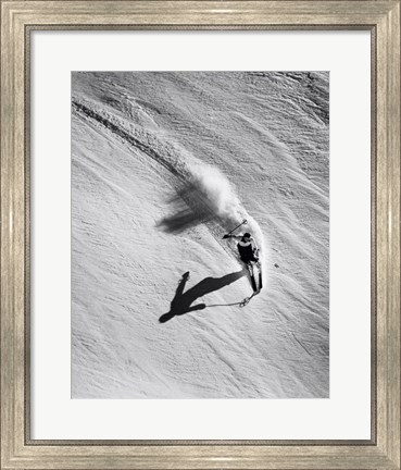 Framed High angle view of a man skiing downhill Print