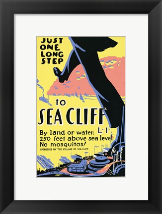 Framed Just one long step to Sea Cliff Print