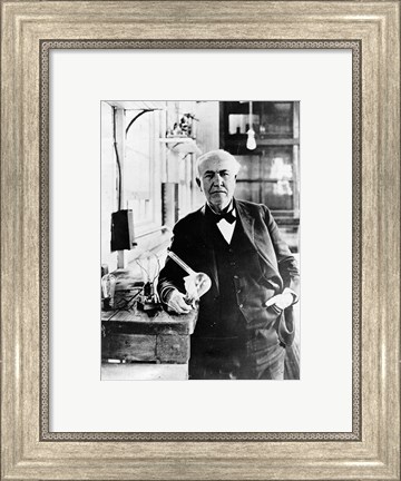 Framed Thomas Edison with the first light bulbs Print