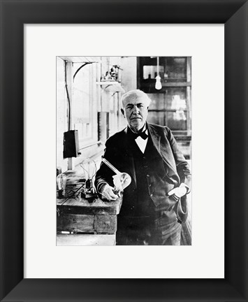 Framed Thomas Edison with the first light bulbs Print