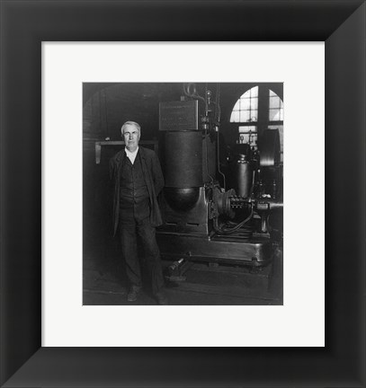 Framed Thomas Edison and his original dynamo 1906 Print