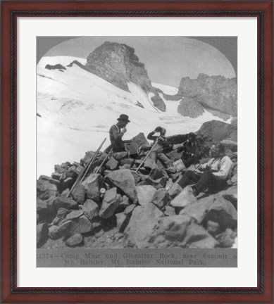 Framed Washington - Mount Rainier Toiling up a snowfield Print