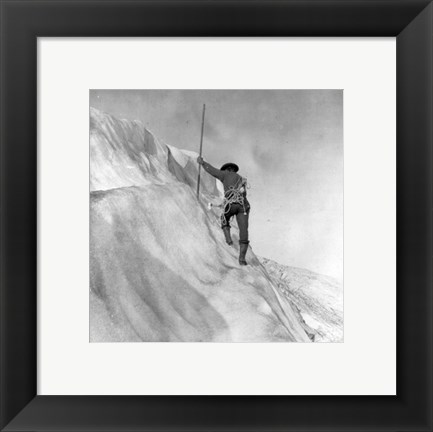 Framed Washington - Mount Rainier Guide cutting steps on ice slope near summit Print