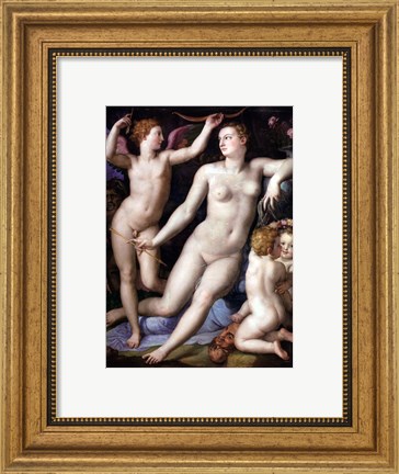 Framed Angelo Bronzino - Venus, Cupid and Envy Print