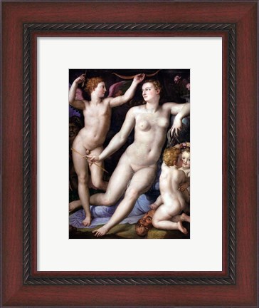 Framed Angelo Bronzino - Venus, Cupid and Envy Print