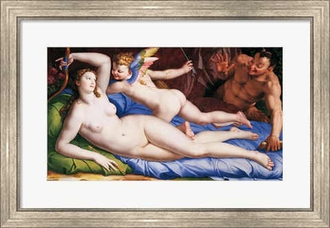 Framed Bronzino Venus, Cupido and Satyr Print