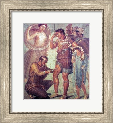 Framed doctor Japyx heals Aeneas, sided by aphrodite mural from Pompeii Print