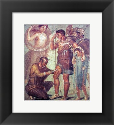 Framed doctor Japyx heals Aeneas, sided by aphrodite mural from Pompeii Print