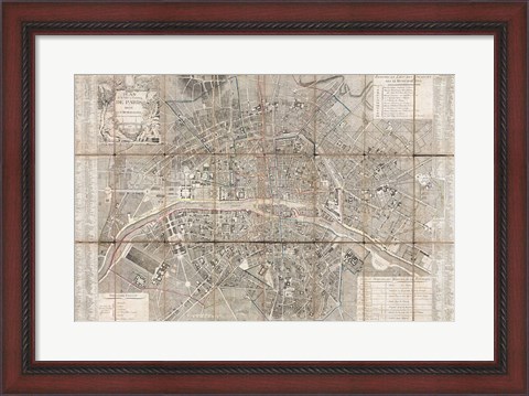 Framed 1797 Jean Map of Paris and the Faubourgs, France Print