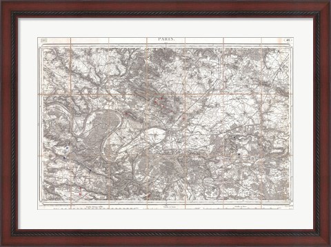 Framed 1852 Depot de Guerre Map of Paris and its Environs, France Print