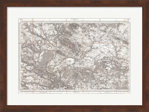 Framed 1852 Depot de Guerre Map of Paris and its Environs, France Print