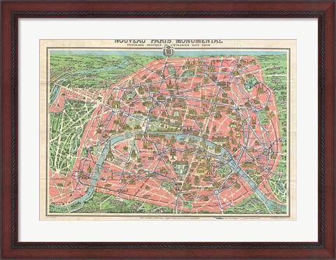 Framed Map of Paris circa 1931 including monuments Print