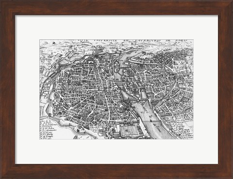 Framed Paris bird&#39;s eye view 17th century Print