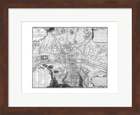 Framed Plan de Paris - black and white Print