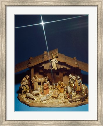 Framed Close-up of figurines depicting a nativity scene Print