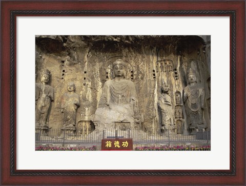 Framed Buddha Statue in a Cave, Longmen Caves, Luoyang, China Print