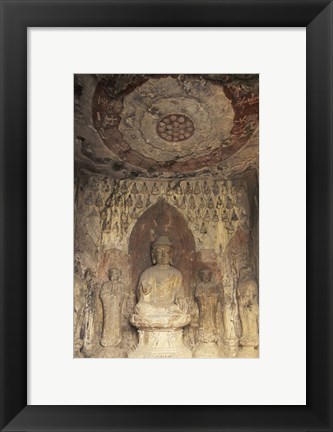 Framed Buddha Statue Carved, Longmen Caves, Luoyang, China Print