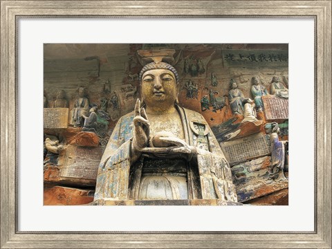 Framed Buddhist Cliff Sculptures, Dazu, China Print