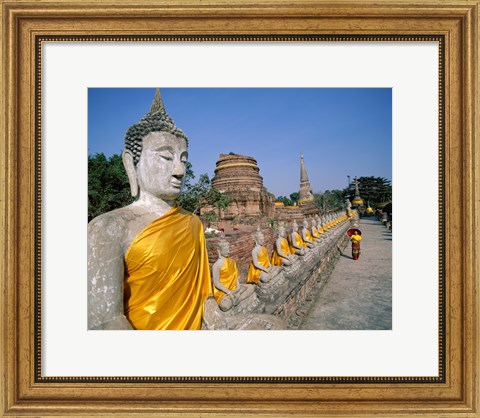 Framed Line of Buddha Statues, Wat Yai Chai Mongkhon, Ayutthaya, Thailand Print